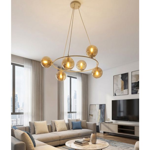 EMIBIG 1638/6 AZURA 6 MOKKA AMBER LAMPA WISZĄCA