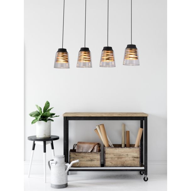 CANDELLUX 34-78124 FRESNO LAMPA WISZĄCA CZARNY 4X60W E27 KLOSZ BEZBARWNY