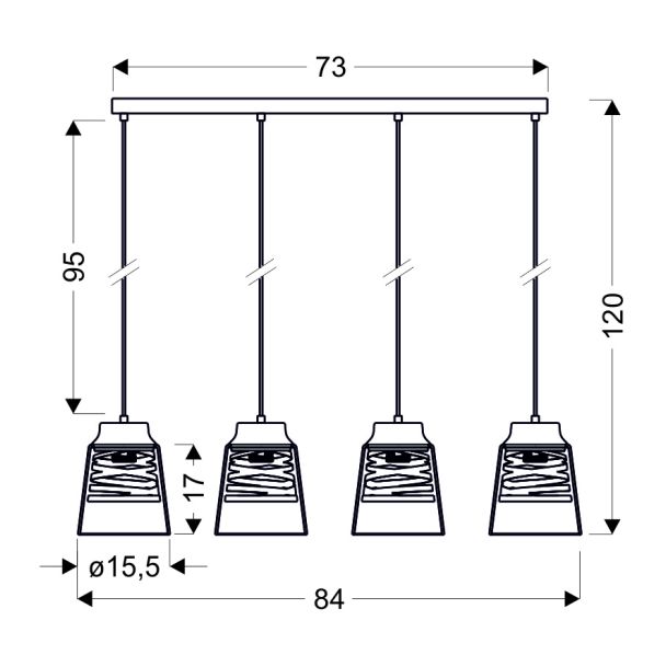 CANDELLUX 34-78124 FRESNO LAMPA WISZĄCA CZARNY 4X60W E27 KLOSZ BEZBARWNY