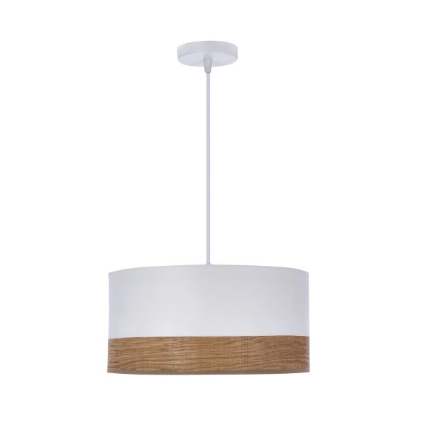 CANDELLUX 31-17536 BIANCO LAMPA WISZĄCA BIAŁY 1X40W E27 ABAŻUR BIAŁY+ORZECHOWY