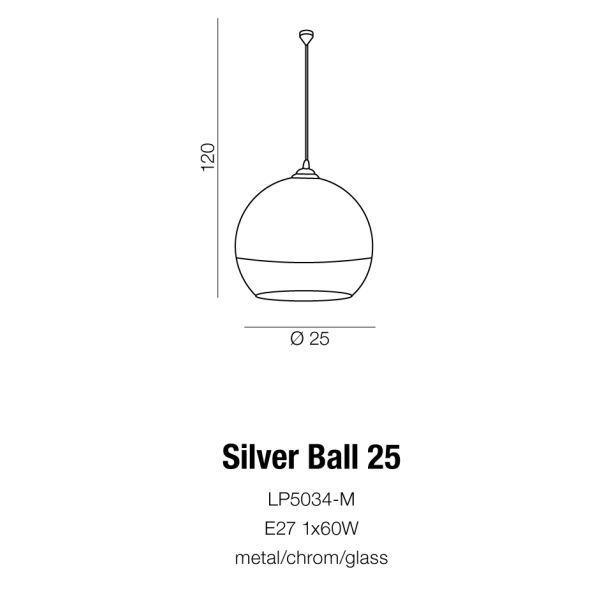 AZZARDO LP5034-M / AZ0733 Silver ball 25 Lampa wisząca