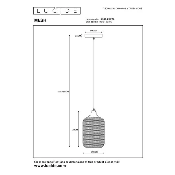 LUCIDE MESH 43404/15/30 LAMPA WISZĄCA - NOWOCZESNA