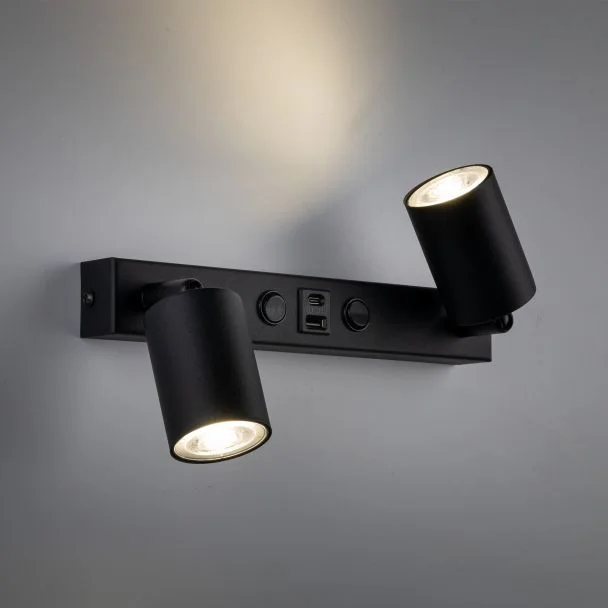 TK-LIGHTING 11356 NEX BLACK KINKIET 2XGU10 / USB
