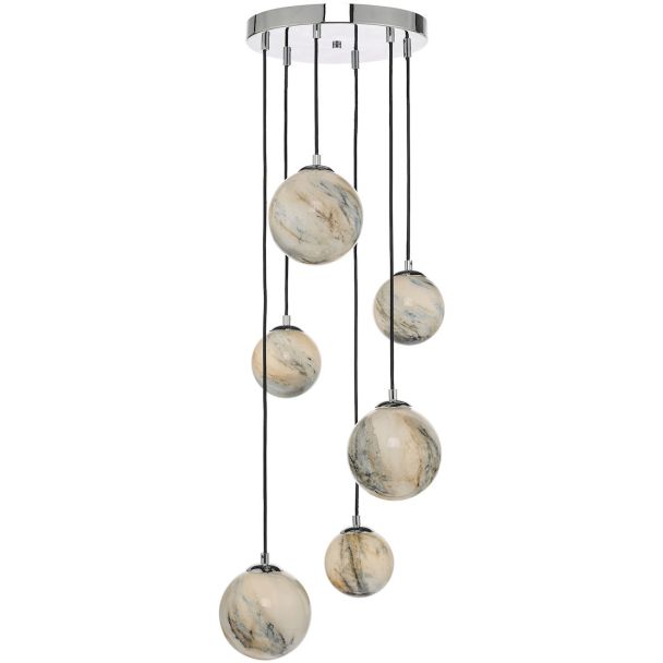 DAR MIK0650 MIKARA 6LT CLUSTER MARBLE EFFECT GLASS & POL CHR