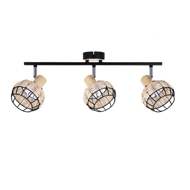 CANDELLUX 93-12227 TAJGA LAMPA SUFITOWA LISTWA CZARNY+DREWNIANY 3X40W E14 KLOSZ CZARNY+DREWNIANY