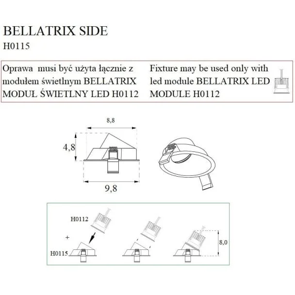 MAXLIGHT H0115 OPRAWA WPUSTOWA BELLATRIX SIDE BIAŁA - BEZ MODUŁU ŚWIETLNEGO LED H0112