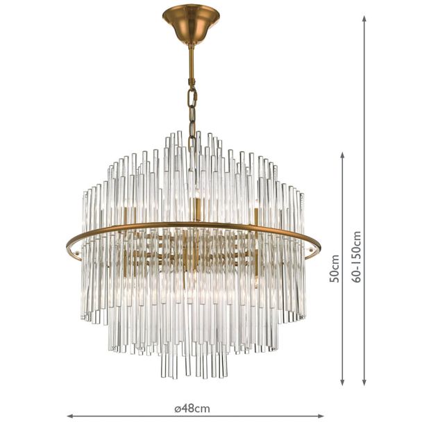 DAR LUK1735 LUKAS 13LT PENDANT BRUSHED ANTIQUE GOLD & CLEAR GL