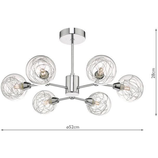 DAR TYK6450 TYKA 6LT SEMI FLUSH POL CHR GLASS WIRE SHDS