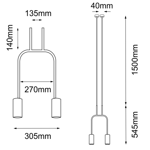 ANTIGO Lampa wisząca Vai 2 Krótka - Mosiądz polerowany-czarna (305 mm) 8841