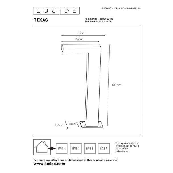 LUCIDE TEXAS 28851/60/30 LAMPA STOJĄCA - ZEWNĘTRZNA NOWOCZESNA
