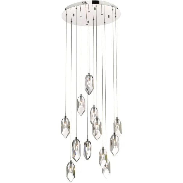 DAR CRY1250 CRYSTAL 12LT CLUSTER PENDANT ROCK CRYSTAL POL CHR LED