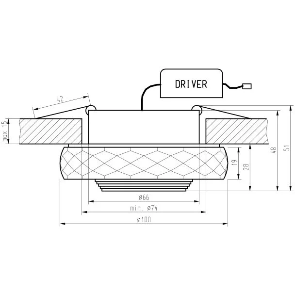 CANDELLUX 2228938 SS-35 AL/TR 3W LED COB 230V OPR. STROP. STAŁA OKRĄGŁA SZLIFOWANA SZKŁO TRANSPARENTNE