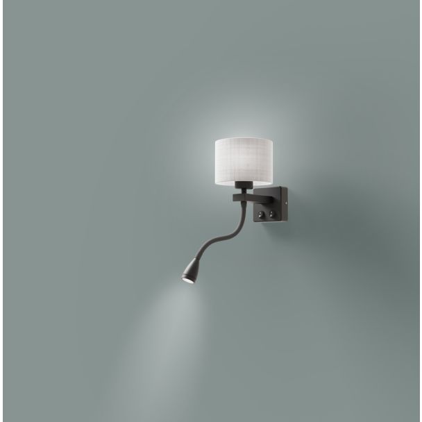 CANDELLUX 21-75499 POLO KINKIET 1X40W E27 + 2W LED CZARNY ABAŻ. OKRĄGŁY SZARY