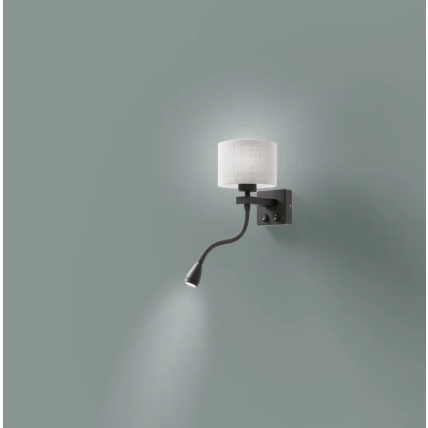 CANDELLUX 21-75499 POLO KINKIET 1X40W E27 + 2W LED CZARNY ABAŻ. OKRĄGŁY SZARY