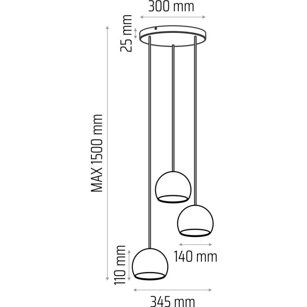 HELLUX 8540519 Lampa wisząca czarna Balli Kule 3pł (plafon)