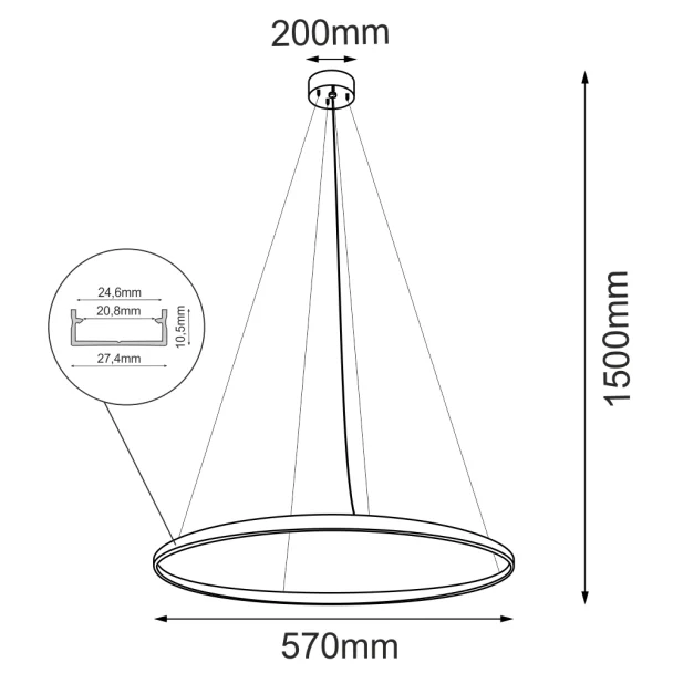 ANTIGO Lampa wisząca Agari 57 - Czarna (570 mm) 3000K 5320