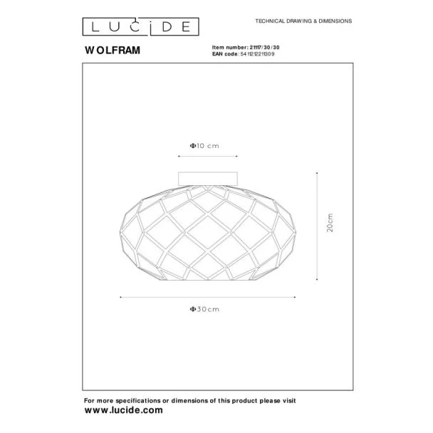 LUCIDE 21117/30/30 WOLFRAM LAMPA SUFITOWA