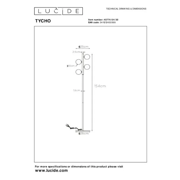 LUCIDE 45774/04/30 TYCHO LAMPA STOJĄCA - PODŁOGOWA