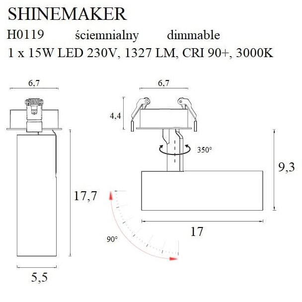 MAXLIGHT H0119 LAMPA WPUSZCZANA SHINEMAKER BIAŁA- ŚCIEMNIALNA