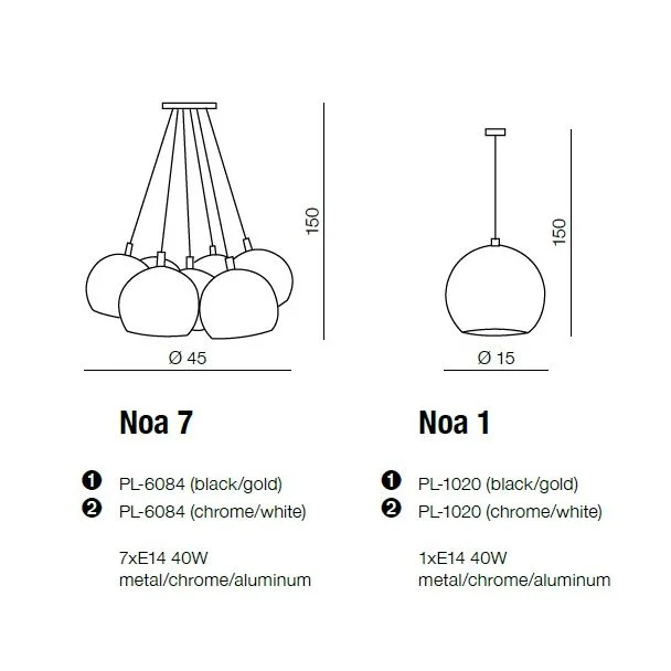 AZZARDO PL-6084-CH-WH / AZ1043 Noa 7 (chrome/white) Lampa wisząca