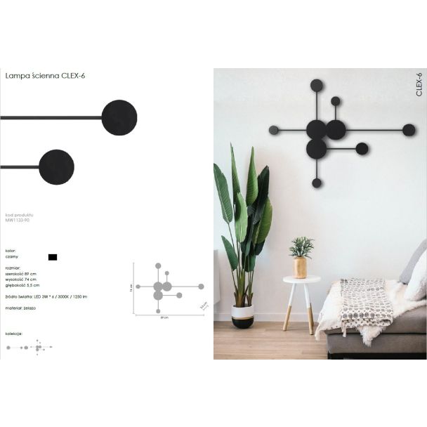 Step into design MW1133-90 Lampa ścienna CLEX - 6 LED czarna 89 cm