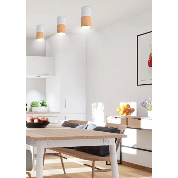 CANDELLUX 2273655 LAMPA SUFITOWA TUBA 1X50W GU10 DREWNIANY+BIAŁY ŚR. 5,8 CM