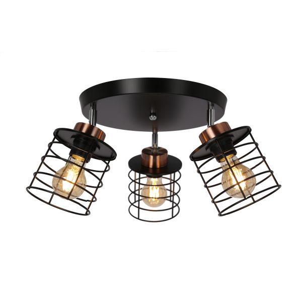 CANDELLUX 98-00392 GLOB LAMPA SUFITOWA PLAFON CZARNY+ZŁOTY 3X40W E27 KLOSZ CZARNY