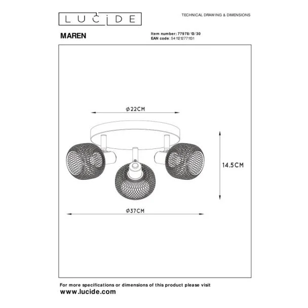 LUCIDE 77978/13/30 MAREN LAMPA SUFITOWA