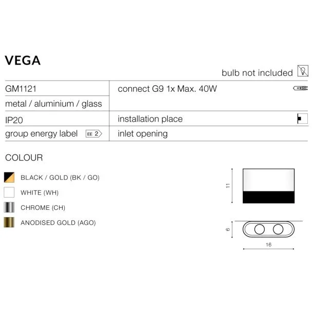 AZZARDO GM1121-BK-GO / AZ1709 Vega (black / gold) Lampa sufitowa