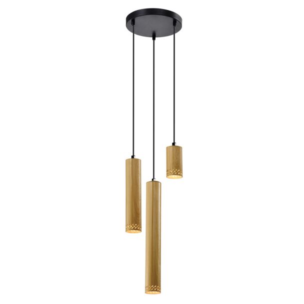 CANDELLUX 33-79121 TUBO LAMPA WISZĄCA CZARNY TALERZ 3X25W GU10 KLOSZ MIX DREWNIANY