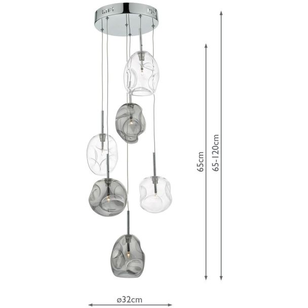DAR QUI6410 QUINN 6LT CLUSTER PENDANT SMOKED/ CLEAR
