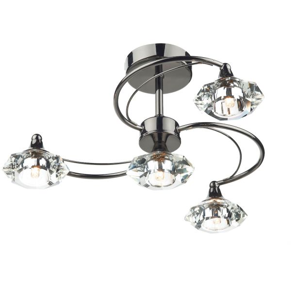 DAR LUT0467 LUTHER 4LT SEMI FLUSH CW CRYSTAL GLASS BLK CHR