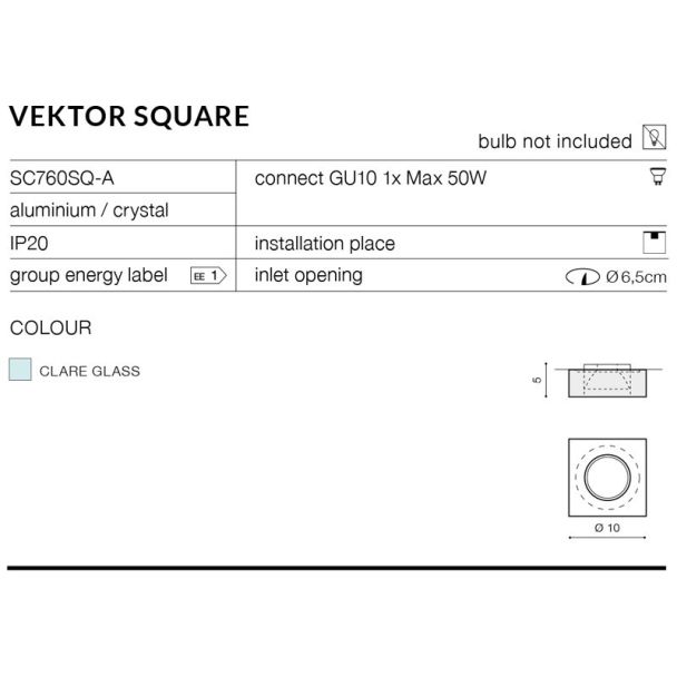 AZZARDO SC760SQ-A-CL / AZ1495 Vektor Square (clear glass) Oczko sufitowe