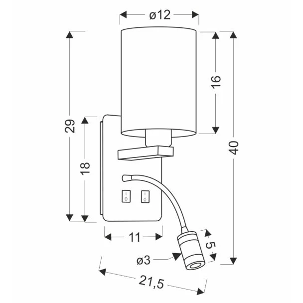 CANDELLUX 21-75673 MAGNUM 3 LAMPA KINKIET PROSTOKĄTNY 1X40W E27+3W LED ABAŻUR OKRĄGŁY BIAŁY