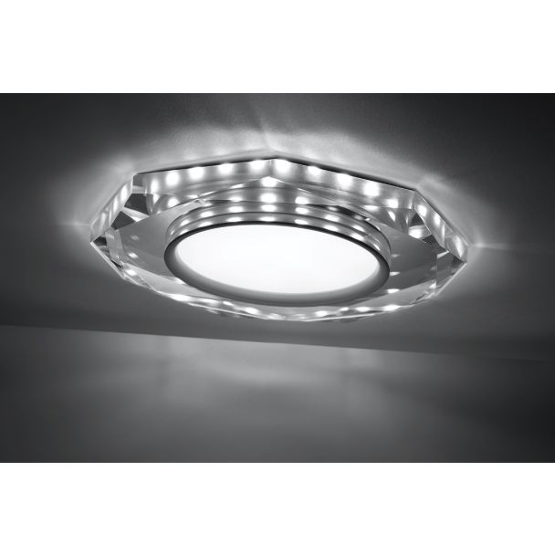 CANDELLUX 2263922 SSP-24 CH/TR+WH 8W LED 230V RING LED BIAŁY oczko sufitowe lampa sufitow OŚMIOKĄTNA SZKŁO TRANSPARENTNE