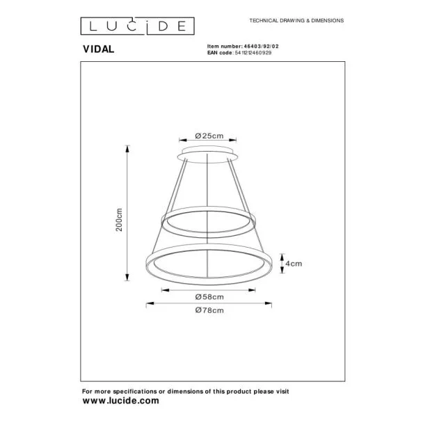 LUCIDE 46403/92/02 LAMPA WISZĄCA NOWOCZESNA LEDVIDAL