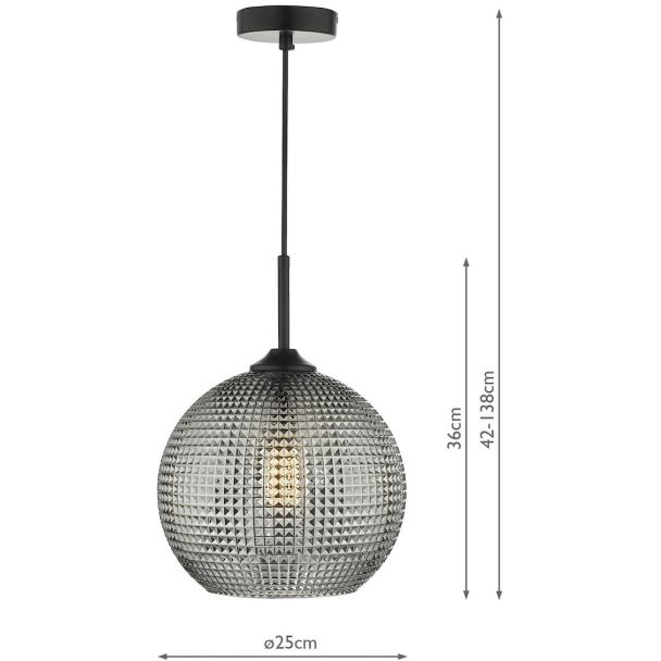 DAR SOR0110 SOREN 1LT PENDANT BLACK SMOKED GLASS