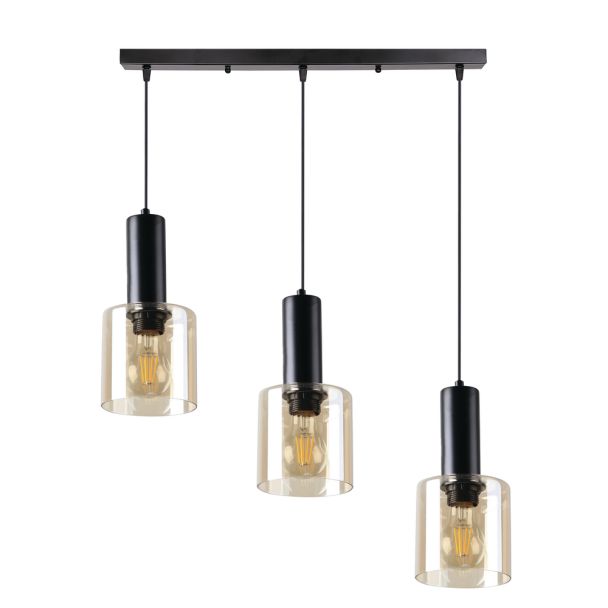 WYPRZEDAŻ CANDELLUX 33-21311 ISAR LAMPA WISZĄCA CZARNY 3X40 E27 KLOSZ BURSZTYNOWY