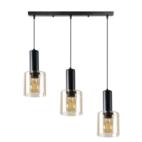 WYPRZEDAŻ CANDELLUX 33-21311 ISAR LAMPA WISZĄCA CZARNY 3X40 E27 KLOSZ BURSZTYNOWY