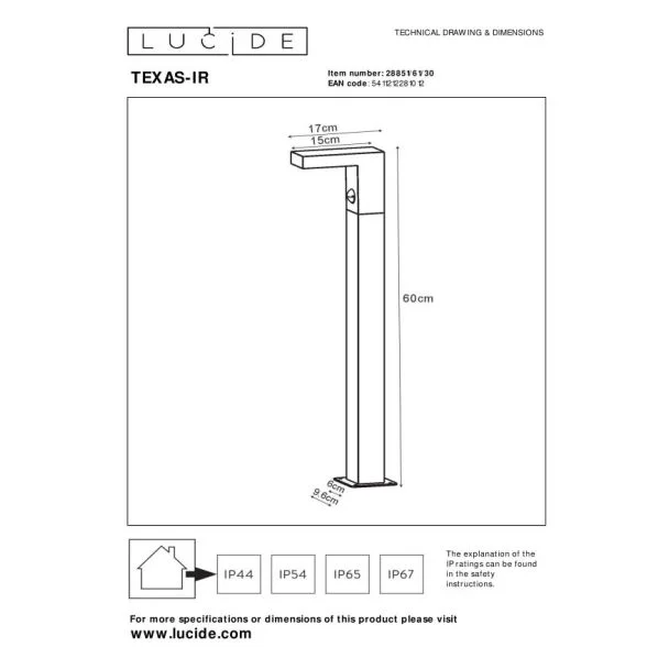 LUCIDE TEXAS 28851/61/30 LAMPA STOJĄCA - ZEWNĘTRZNA NOWOCZESNA