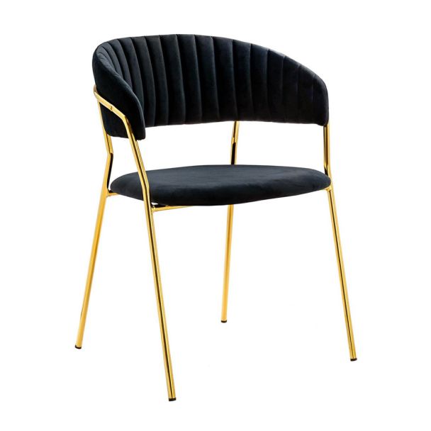 King Home KH121100121.74 Krzesło MARGO czarne - welur, podstawa złota