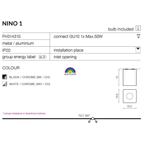 AZZARDO FH31431S-WH-CH / AZ0735 Nino 1 (white/chrome) Lampa sufitowa