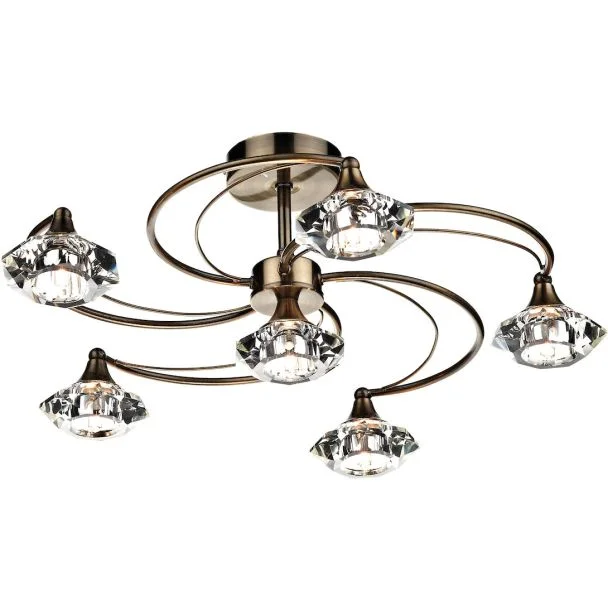 DAR LUT0675 LUTHER 6LT SEMI FLUSH CW CRYSTAL GLASS ANT BRA