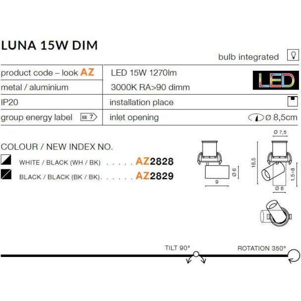 AZZARDO AZ2829 Luna 15W Dim (black)