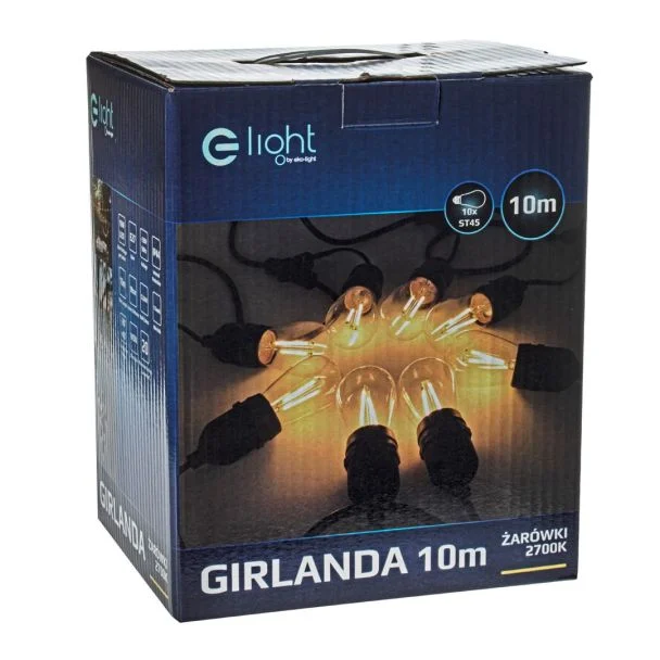 MILAGRO EKO6925 GIRLANDA 10 METRÓW Z ŻARÓWKĄ FILAMENTOWĄ 10x1,5W