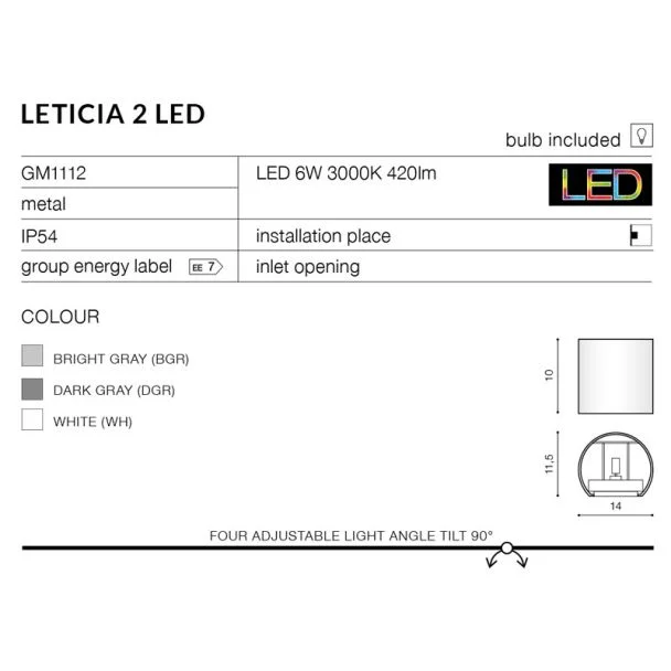 AZZARDO GW-A310-WH / AZ2190 Leticia 2 LED (white) Lampa ścienna / kinkiet