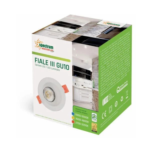 SPECTRUMLED SLIP001002 Oczko sufitowe FIALE III GU10 OCZKO GU10 250V IP20 FI85x45mm BIAŁY okrągła