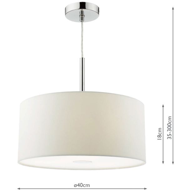 DAR RON102 RONDA 3LT PENDANT 40CM DRUM WHITE FAUX SILK