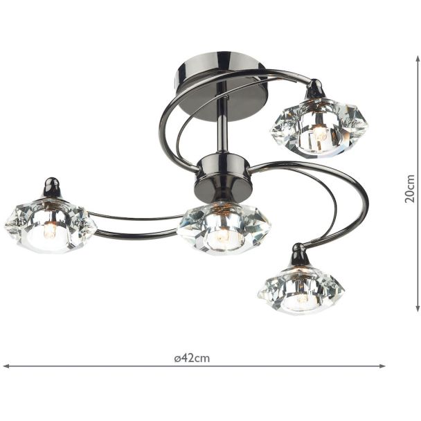 DAR LUT0467 LUTHER 4LT SEMI FLUSH CW CRYSTAL GLASS BLK CHR