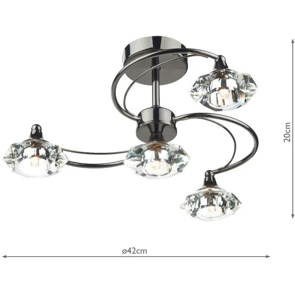 DAR LUT0467 LUTHER 4LT SEMI FLUSH CW CRYSTAL GLASS BLK CHR